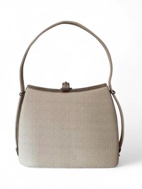 Vintage Retro Cream Convertible Hand-to-Shoulder Bag with Monogram